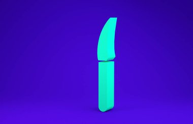 Yeşil Bıçak simgesi mavi arkaplanda izole edildi. Çatal bıçak sembolü. Minimalizm kavramı. 3d illüstrasyon 3B canlandırma