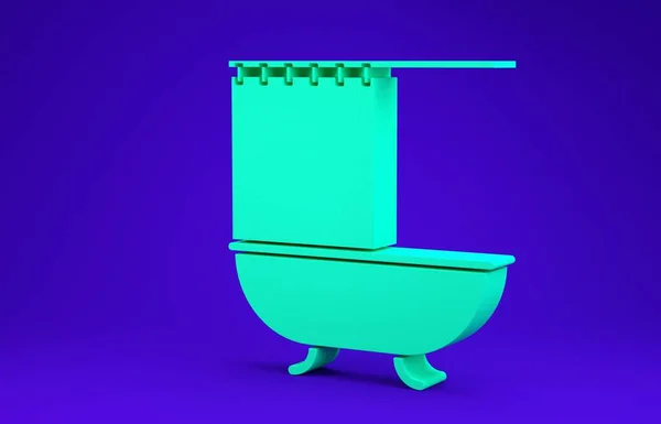 Green Bathtub Open Shower Curtain Icon Isolated Blue Background Minimalism — Stock Photo, Image