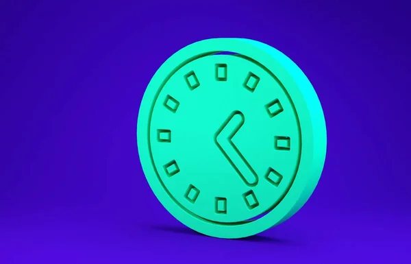 Green Clock Icoon Geïsoleerd Blauwe Achtergrond Tijdsymbool Minimalisme Concept Illustratie — Stockfoto
