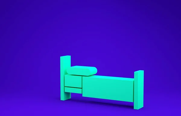 Green Bed icon isolated on blue background. Minimalism concept. 3d illustration 3D render
