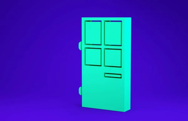Иконка Двери Зеленого Цвета Синем Фоне Концепция Минимализма Рендеринг — стоковое фото