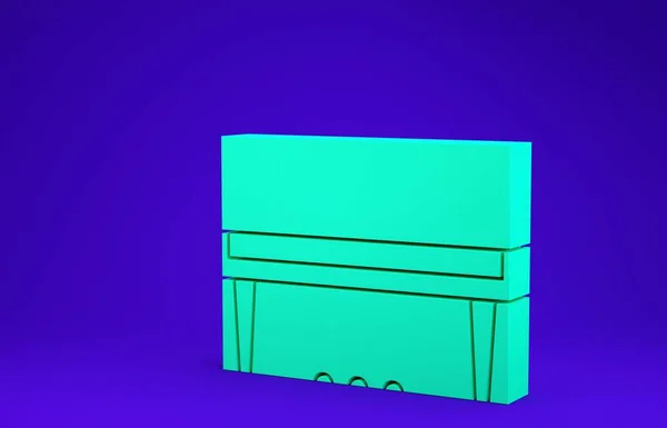 蓝色背景上孤立的绿色大钢琴图标 音乐乐器 最低纲领的概念 3D渲染3D插图 — 图库照片