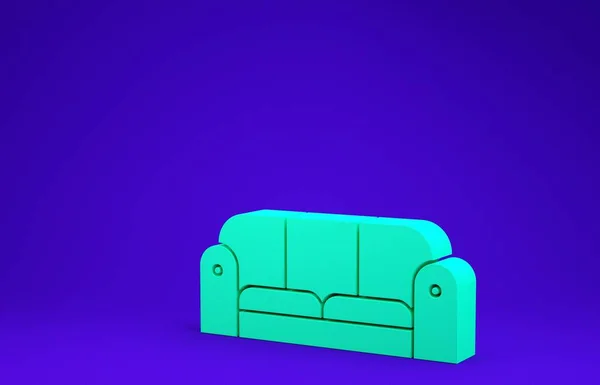 Green Sofa icon isolated on blue background. Minimalism concept. 3d illustration 3D render