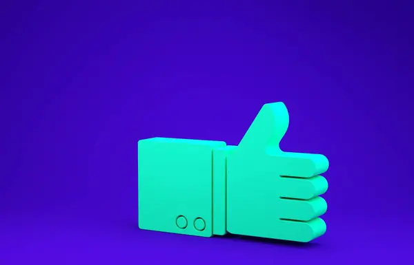 Mano Verde Pulgar Hacia Arriba Icono Aislado Sobre Fondo Azul — Foto de Stock