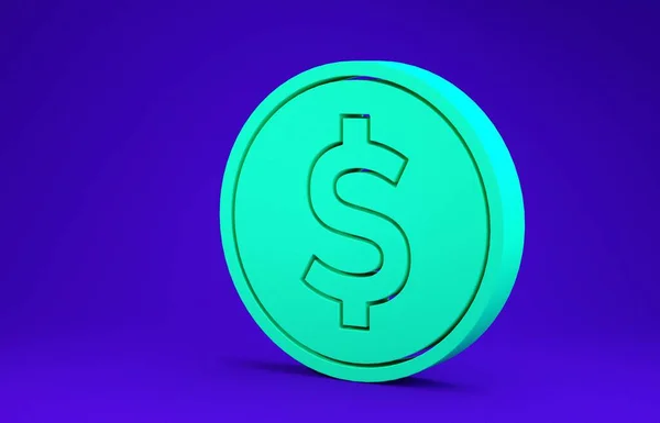 Green Coin Money Dollar Symbol Icon Isolated Blue Background Banking — Stock Photo, Image