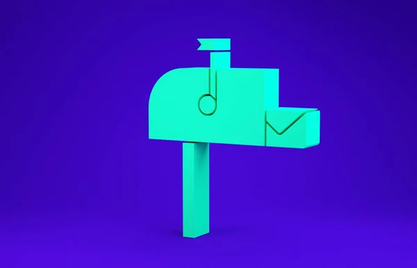 Зеленый Значок Открытого Почтового Ящика Выделен Синем Фоне Значок Почтового — стоковое фото