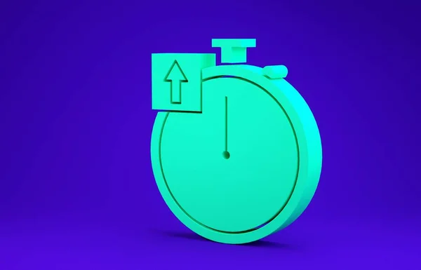 Green Stopwatch Icoon Geïsoleerd Blauwe Achtergrond Tijdklok Teken Chronometerteken Minimalisme — Stockfoto