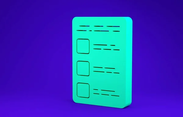 Green Create account screen on mobile phone icon isolated on blue background. Minimalism concept. 3d illustration 3D render