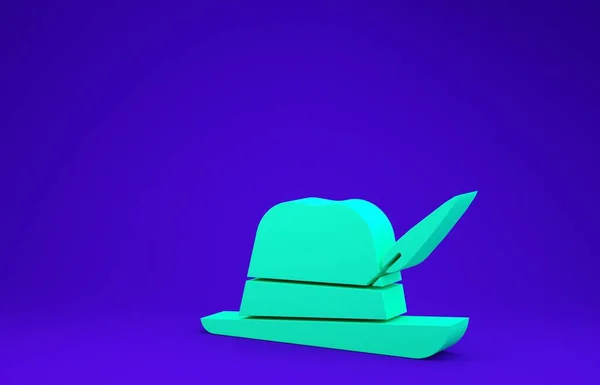 Green Oktoberfest Hat Icon Isolated Blue Background Hunter Hat Feather — Stock Photo, Image