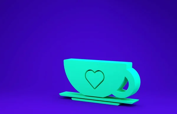 Green Coffee Cup Heart Icon Isolated Blue Background Couple Coffee — Stock Photo, Image