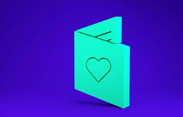 Green Valentines Day Flyer Heart Icon Isolated Blue Background Celebration — Stock Photo, Image