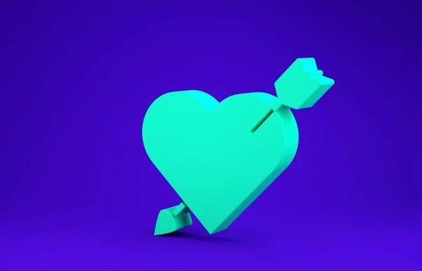 Зеленый Символ Амура Изображением Сердца Стрелки Выделенный Синем Фоне Знак — стоковое фото