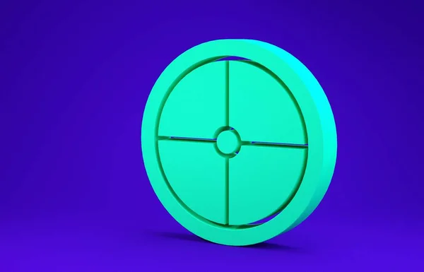 蓝色背景上孤立的绿色圆形木制盾牌图标 警卫概念 最低纲领的概念 3D渲染3D插图 — 图库照片