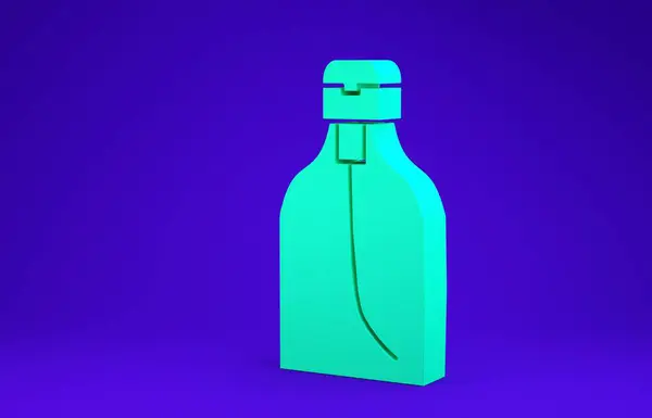 青の背景にディスペンサーアイコンが単離された液体抗菌石鹸の緑のボトル スキンケア 最小限の概念 3Dイラスト3Dレンダリング — ストック写真
