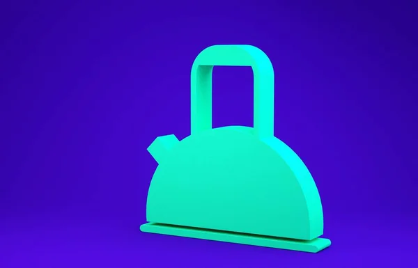Green Kettle with handle icon isolated on blue background. Teapot icon. Minimalism concept. 3d illustration 3D render