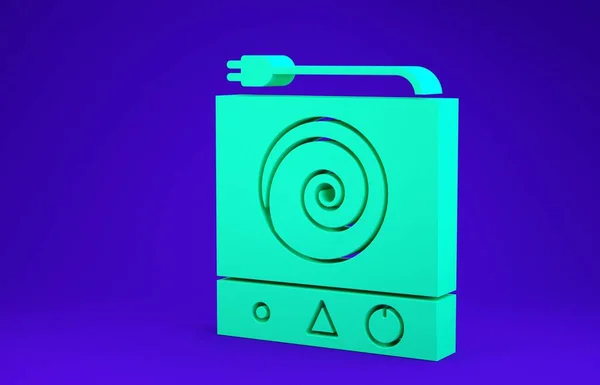 Icono Estufa Eléctrica Verde Aislado Sobre Fondo Azul Signo Cocina — Foto de Stock