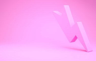 Pembe Şimşek simgesi pembe arka planda izole edilmiş. Flaş işareti. Flaş ikonunu yükle. Gök gürültüsü. Yıldırım çarpması. Minimalizm kavramı. 3d illüstrasyon 3B canlandırma