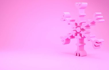 Pembe Kar Tanesi simgesi pembe arkaplanda izole edilmiş. Minimalizm kavramı. 3d illüstrasyon 3B canlandırma