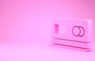 Pembe kredi kartı simgesi pembe arka planda izole edilmiş. Çevrimiçi ödeme. Nakit çekilmesi. Finansal operasyonlar. Alışveriş tabelası. Minimalizm kavramı. 3d illüstrasyon 3B canlandırma