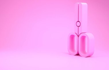 Pembe Makas kuaför ikonu pembe arka planda izole edilmiş. Kuaför, moda salonu ve berber tabelası. Berber dükkanı sembolü. Minimalizm kavramı. 3d illüstrasyon 3B canlandırma
