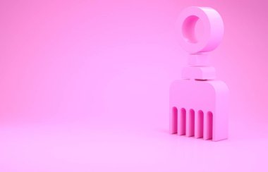 Pembe saç fırçası ikonu pembe arka planda izole edilmiş. Taraklı saç işareti. Berber sembolü. Minimalizm kavramı. 3d illüstrasyon 3B canlandırma