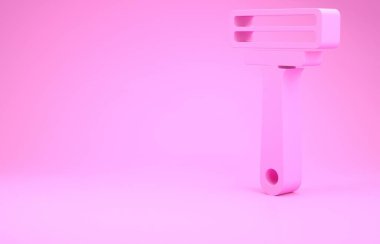 Pembe traş makinesi simgesi pembe arka planda izole edilmiş. Minimalizm kavramı. 3d illüstrasyon 3B canlandırma