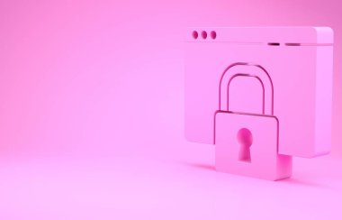 Pembe Güvenli HTTPS, SSL simgesi pembe arka planda izole edilmiş. İnternet iletişim protokolü. Minimalizm kavramı. 3d illüstrasyon 3B canlandırma