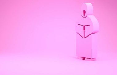 Pembe Monk simgesi pembe arka planda izole edilmiş. Minimalizm kavramı. 3d illüstrasyon 3B canlandırma