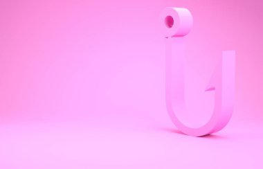 Pembe balıkçı kancası ikonu pembe arka planda izole edilmiş. Balık oltası. Minimalizm kavramı. 3d illüstrasyon 3B canlandırma