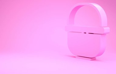 Pembe Kamp ikonu pembe arka planda izole edilmiş. Haşlama ya da güveç besin sembolü. Minimalizm kavramı. 3d illüstrasyon 3B canlandırma