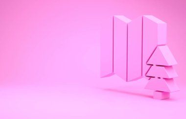 Ormanın pembe arkaplanda izole edilmiş bir harita ikonu üzerindeki pembe konumu. Minimalizm kavramı. 3d illüstrasyon 3B canlandırma