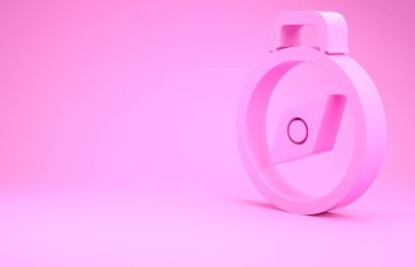 Pembe pusula simgesi pembe arkaplanda izole edildi. Rüzgâr yön bulma sembolü. Rüzgar gül işareti. Minimalizm kavramı. 3d illüstrasyon 3B canlandırma