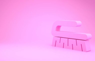 Pembe arkaplanda izole edilmiş temizlik ikonu için pembe fırça. Temizlik hizmeti konsepti. Minimalizm kavramı. 3d illüstrasyon 3B canlandırma