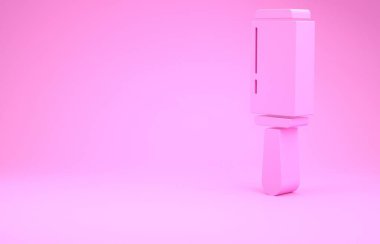 Pembe yapışkan silindirli temizleme giysisi ikonu pembe arka planda izole edilmiş. Enkazdan, tozdan, saçtan, tüyden, evcil yünden kurtuluyorum. Minimalizm kavramı. 3d illüstrasyon 3B canlandırma