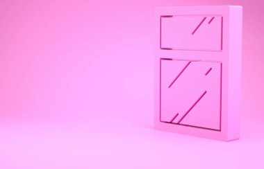Pembe arka planda izole edilmiş pencere simgesi için Pembe Temizlik servisi. Silecek, kazıyıcı, silecek. Minimalizm kavramı. 3d illüstrasyon 3B canlandırma