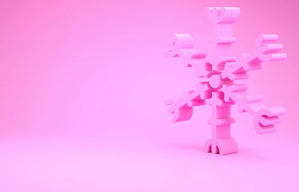 Рожева Піктограма Сніжинки Ізольована Рожевому Фоні Концепція Мінімалізму Ілюстрація Рендеринга — стокове фото