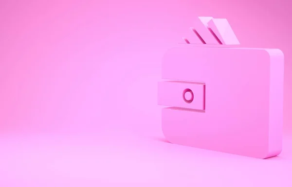 Розовый Кошелек Стопками Бумажных Денег Иконка Наличными Изолированы Розовом Фоне — стоковое фото
