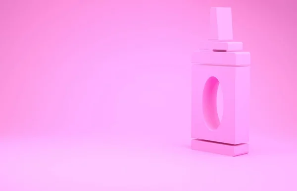 Розовая Бутылка Иконки Шампуня Изолированы Розовом Фоне Концепция Минимализма Рендеринг — стоковое фото