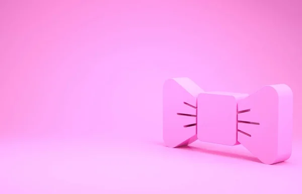 Pink Bow Tie Icon Isolated Pink Background Minimalism Concept Illustration — Stock Photo, Image
