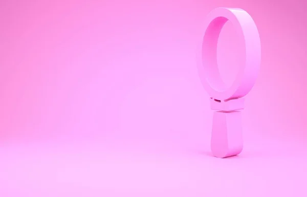 Ícone Espelho Mão Rosa Isolado Fundo Rosa Conceito Minimalismo Ilustração — Fotografia de Stock