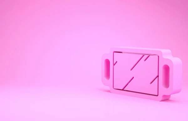 Pinkfarbenes Spiegelsymbol Auf Rosa Hintergrund Minimalismus Konzept Illustration Renderer — Stockfoto