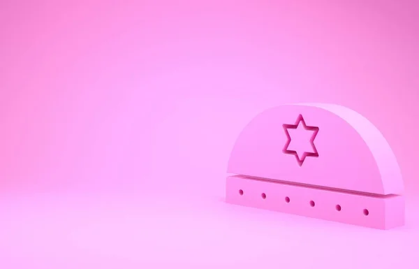 Kippah Ebreo Rosa Con Stella Icona David Isolata Sfondo Rosa — Foto Stock