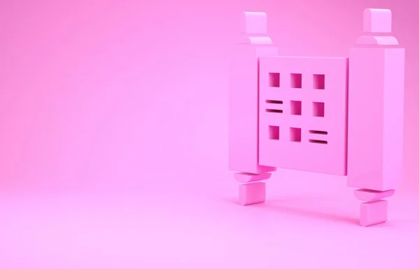 粉色法令 羊皮纸 滚动图标在粉色背景上隔离 中国卷轴 最低纲领的概念 3D渲染3D插图 — 图库照片