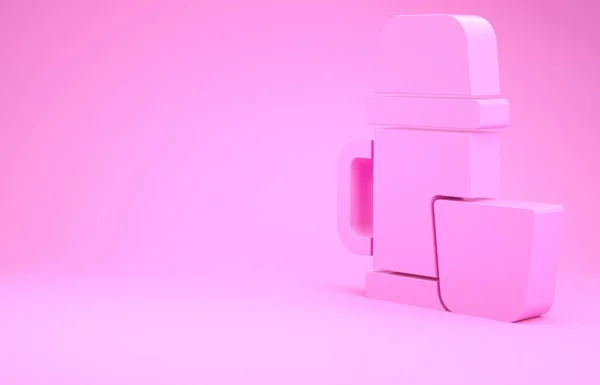 Розовый Термос Контейнер Чашка Значок Изолированы Розовом Фоне Значок Термофляжки — стоковое фото