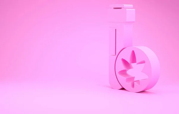 Рожева Хімічна Пробірка Іконою Листя Марихуани Або Канабісу Ізольована Рожевому — стокове фото
