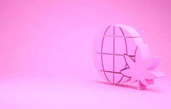 Розовый Легализация Марихуаны Марихуаны Символ Глобуса Символ Изолирован Розовом Фоне — стоковое фото