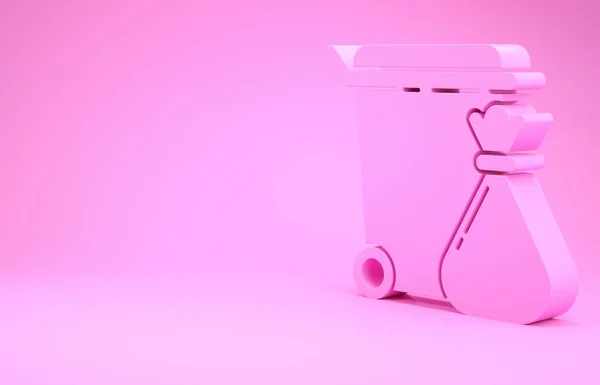 Розовый Мусорный Бак Мешок Мусора Значок Изолирован Розовом Фоне Знак — стоковое фото