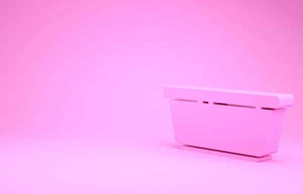 ピンクの背景に隔離されたプラスチック製の洗面器のアイコン 水でボウル 洗濯機掃除機 最小限の概念 3Dイラスト3Dレンダリング — ストック写真