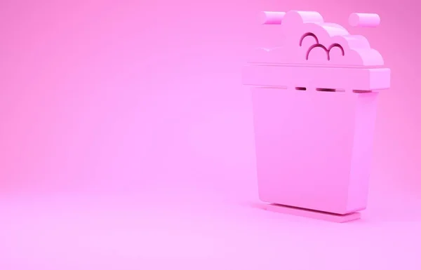 Roze Emmer Met Zeep Suds Pictogram Geïsoleerd Roze Achtergrond Kom — Stockfoto
