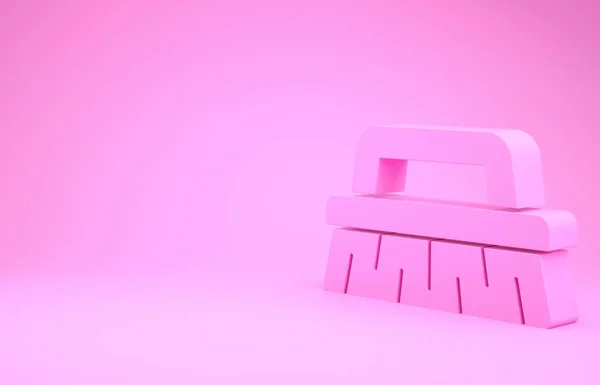 Roze Borstel Voor Het Reinigen Pictogram Geïsoleerd Roze Achtergrond Schoonmaakservice — Stockfoto